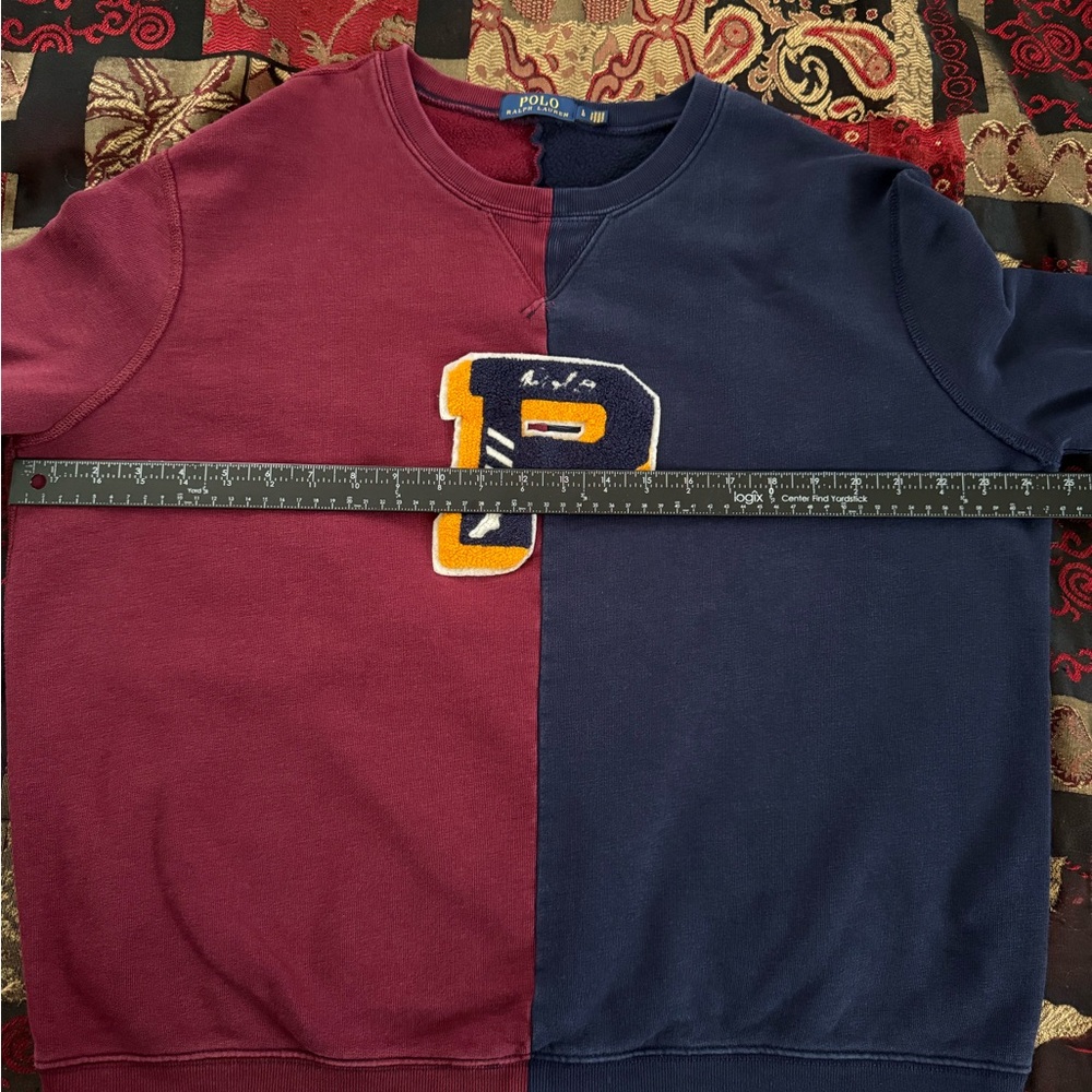 Polo Ralph Lauren ‘67 Polo’ Varsity Chenille Patchwork Maroon/Navy Blue Crewneck - Picture 3 of 9
